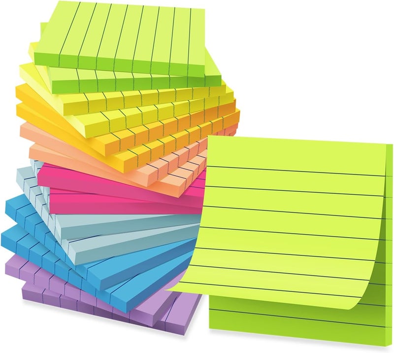 Kozerite (16 Pack) Lined Sticky Notes 3x3 in Ruled Stickies Super Sticking Power Memo Pads Bright Colors - Image 1